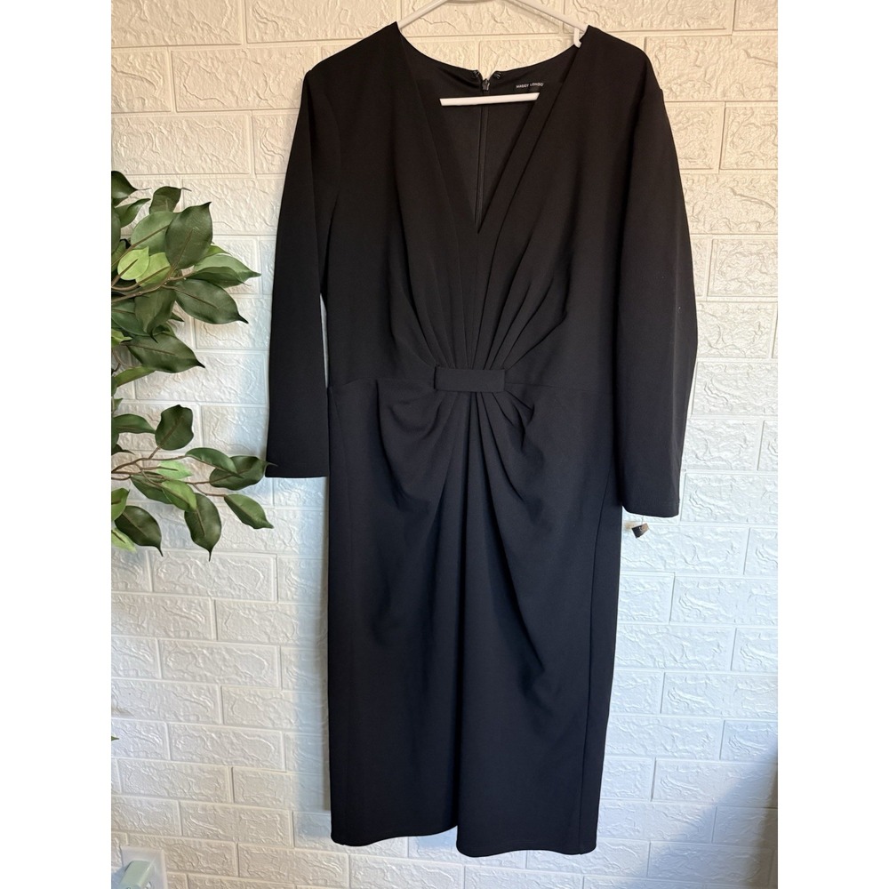 Maggy London Black V-Neck Long Sleeve Sheath Dress Size 12 Party Cocktail